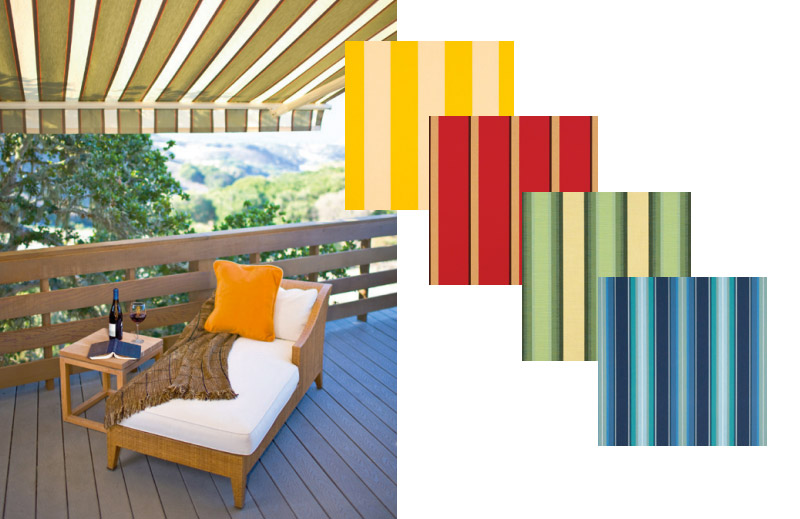 awning over deckchair with fabric colour swatches